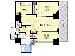 ジオタワー新町 2LDKの間取図画像