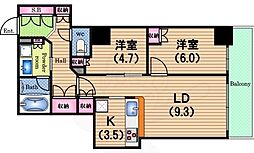 阿波座ライズタワーズフラッグ46 2LDKの間取図画像