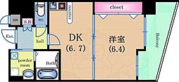 本町サンライズ 1DKの間取図画像