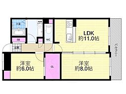 ウエスト江戸堀 2LDKの間取図画像