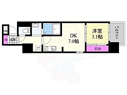 クレストコート靭公園 1DKの間取図画像
