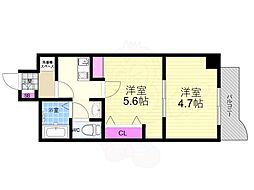 大阪ドームインながほり 2Kの間取図画像