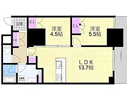 プレミストタワー靱本町 2LDKの間取図画像