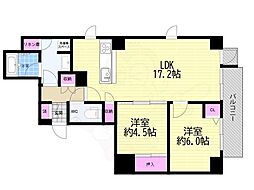 ラ・クレアーレ京町堀パークヴィラ 2LDKの間取図画像
