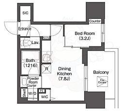 コンフォリア・リヴ本町WEST 1DKの間取図画像