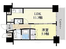 ラドゥセール中之島 1LDKの間取図画像