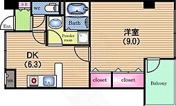 ヴェスタ堀江 1DKの間取図画像