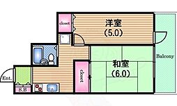 トーカンマンション西長堀 2Kの間取図画像