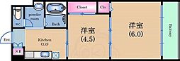 Do九条1 2Kの間取図画像