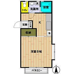 グレシャル六浦 1Kの間取図画像