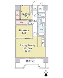 朝日プラザ偕楽園 2LDKの間取図画像