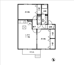 プリンセスリバー 1階2LDKの間取り