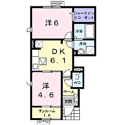 ノ−スコア北府III 101 1階2DKの間取り