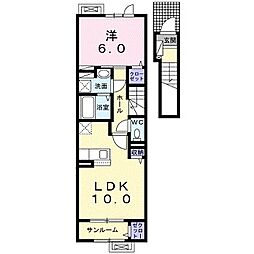 ルア・ノヴァ 205 2階1LDKの間取り