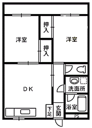 ハイツ北山 2DKの間取図画像