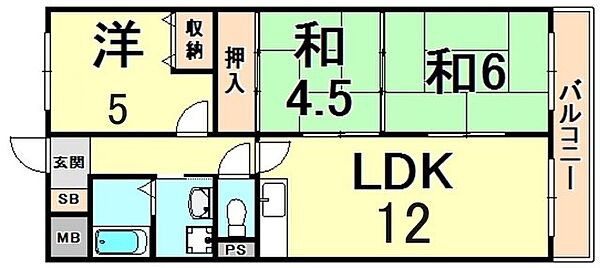 ローレルハイム大島 203｜兵庫県西宮市大島町(賃貸マンション3LDK・2階・60.50㎡)の写真 その2