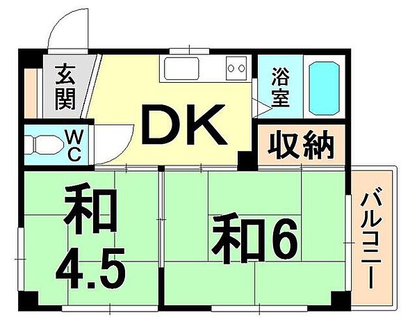 サンパレス21甲子園 302｜兵庫県西宮市甲子園浜田町(賃貸マンション2DK・3階・32.00㎡)の写真 その2