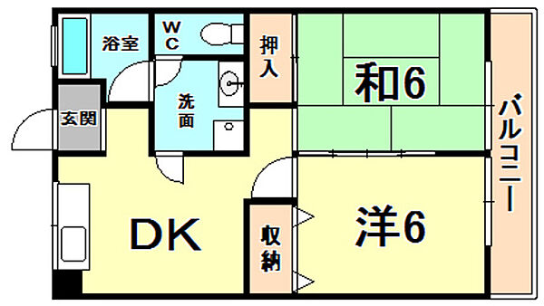 白井マンション 303｜兵庫県西宮市北名次町(賃貸マンション2DK・3階・44.80㎡)の写真 その2