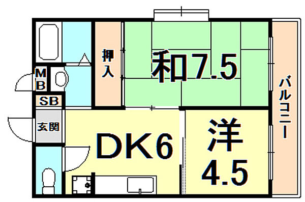 メグリッチ西宮 101｜兵庫県西宮市津門大塚町(賃貸マンション2DK・1階・41.00㎡)の写真 その2