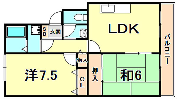 ハイアットホーム 302｜兵庫県西宮市北名次町(賃貸マンション2LDK・3階・54.15㎡)の写真 その2