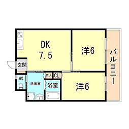 ダイリンハイツ 2DKの間取図画像