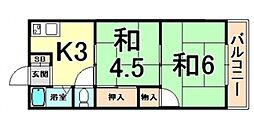 パルテール立花 2Kの間取図画像