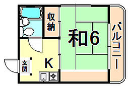 サン武庫之荘 1Kの間取図画像