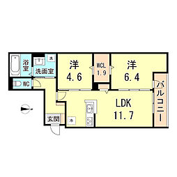 マンション　ＲＩＫＯ塚口 2階2LDKの間取り