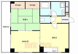 シャンボール塚口 2階2DKの間取り
