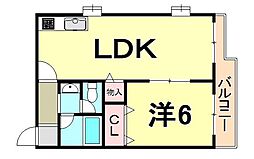サンパレス21夙川東 1LDKの間取図画像