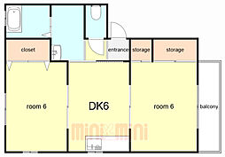 須磨天神ハイツ 101 1階2DKの間取り