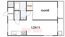 ベルエアー武庫之荘 1LDKの間取図画像