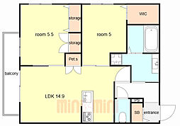 LA VITA摂津本山 2LDKの間取図画像