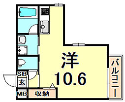 エルスタンザ伊丹 2階1Kの間取り