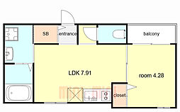 カサーディア加島III 101 1階1LDKの間取り