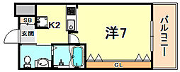 WOB六甲道 1Kの間取図画像