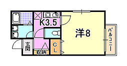 クレール上祇園 1Kの間取図画像