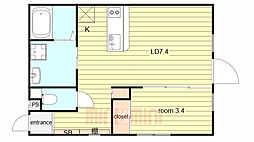 Glicina東園田lindo(グリシーナ東園田リンド) 101 1階1LDKの間取り