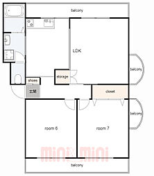 芦屋東山プリンス 2LDKの間取図画像