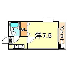 コーポ旗塚 1Kの間取図画像