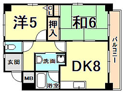 ウェストフィールド里中 2DKの間取図画像
