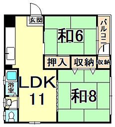 甲子園マンション 2LDKの間取図画像