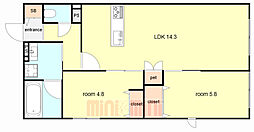 (仮称)西宮市甲東園2丁目ヘーベルメゾン 2LDKの間取図画像