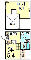 リアン瓦宮 1Kの間取図画像