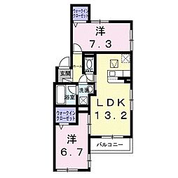 西宮市松原町アパート 2LDKの間取図画像