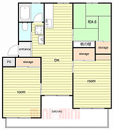 岩園サニーハイツB棟 3DKの間取図画像