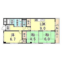 奥井電機社員寮 3LDKの間取図画像