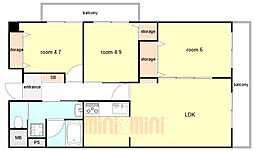 摩耶コート壱番館 3LDKの間取図画像