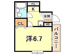 レジデンス石屋川 1Kの間取図画像