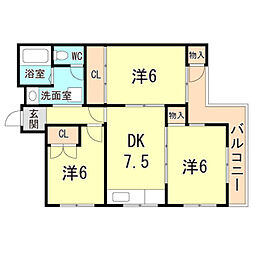 ラフォーレ芦屋 3DKの間取図画像